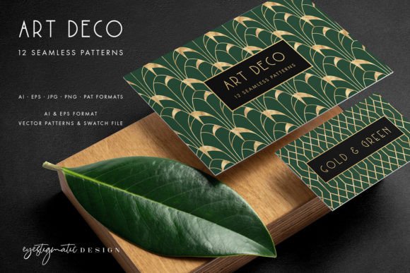 12 Art Deco Patterns - Gold Green