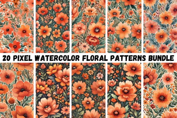 20 Pixelated Watercolor Floral Patterns
