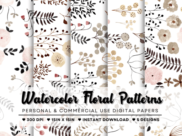 Elevate Your Creative Projects with Warm Grey Watercolor Floral Patterns Set