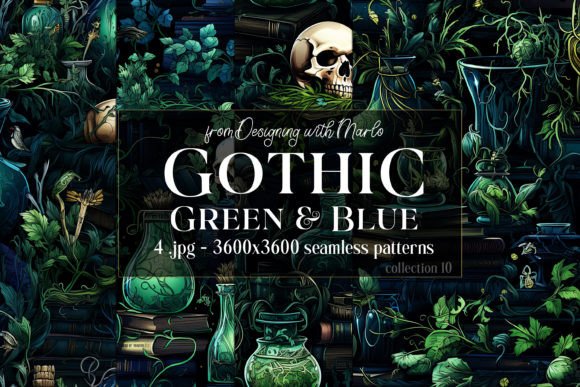Gothic Green Blue Seamless Patterns 10: A Versatile Asset for Digital and Print Design