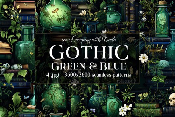 Gothic Green Blue Seamless Patterns 9
