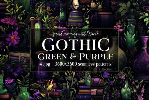 Gothic Green Purple Seamless Patterns 11