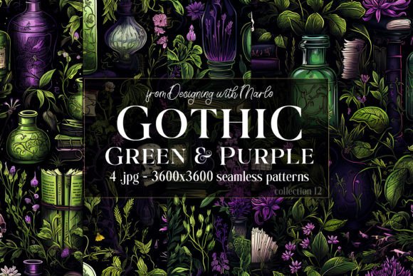 Gothic Green Purple Seamless Patterns 12
