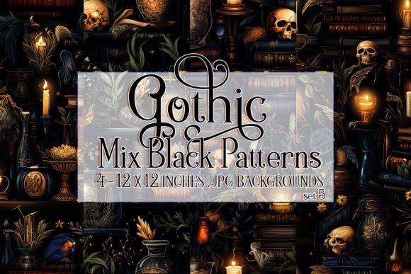 Gothic Wiccan Black Seamless Patterns 5