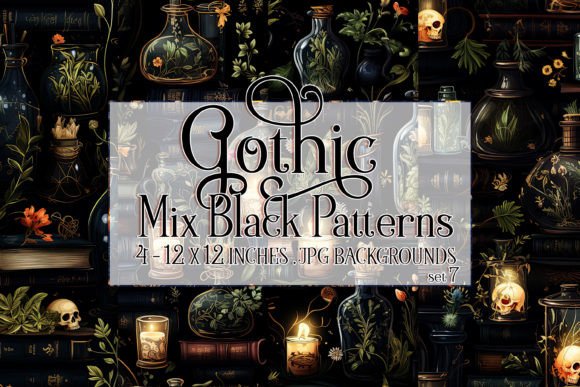 Gothic Wiccan Black Seamless Patterns 7