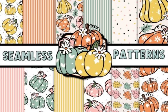 Hand Drawn Pumpkins Seamless Patterns for Creative Projects