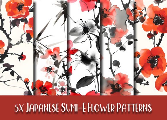 Japanese Sumi-E Art Flower Patterns