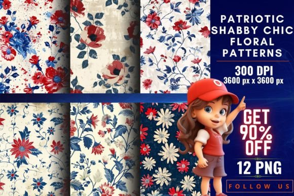 Patriotic Shabby Chic Floral Patterns