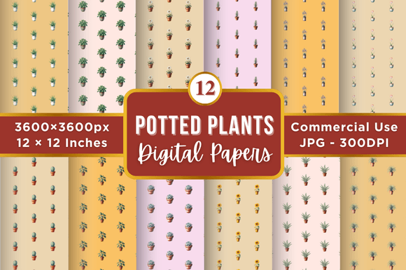 Potted Plants Digital Paper Patterns: A Versatile Resource for Creatives