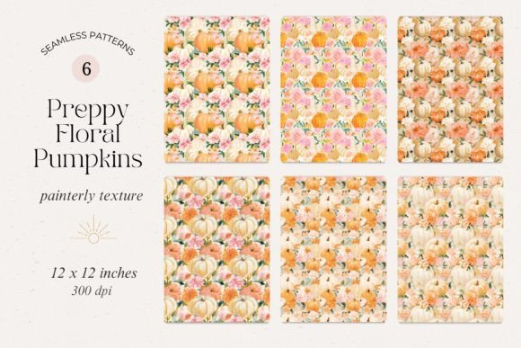 Preppy Floral Pumpkins Seamless Patterns