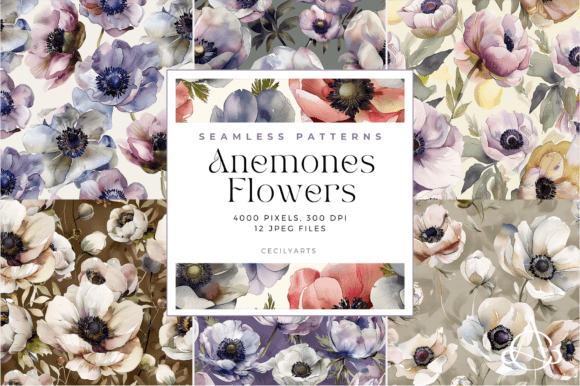 Watercolor Anemones Seamless Patterns: Elevate Your Crafting Projects with Nature's Beauty